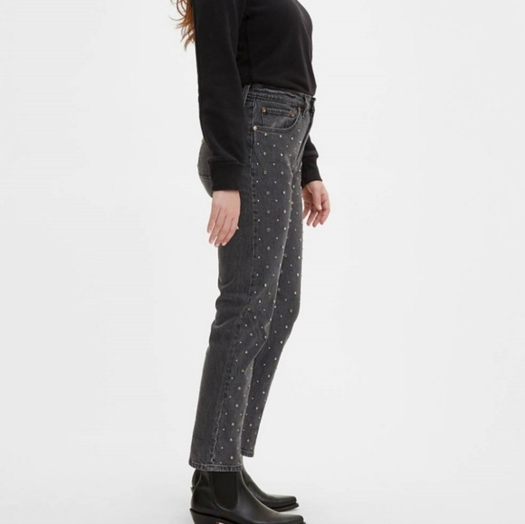 Levi's 501 Women's 26 Gray Studded Premium Denim Cropped straight leg jean - Picture 2 of 8